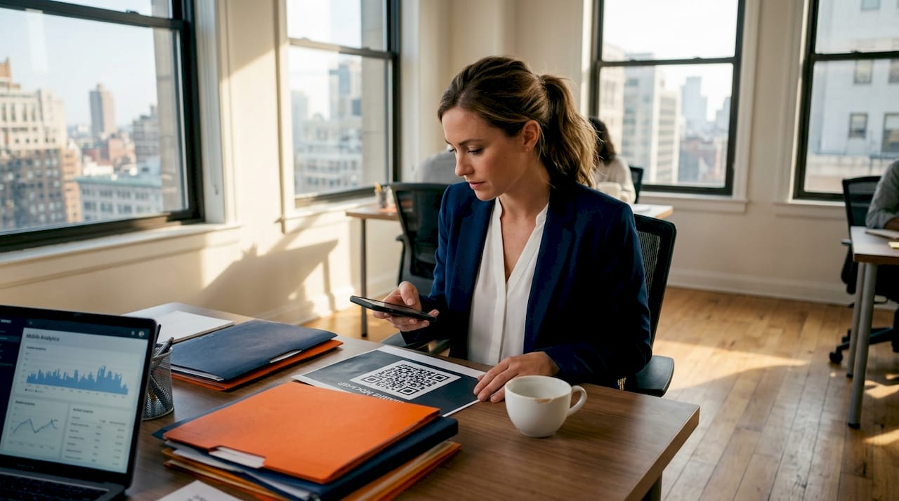 Manager scans QR code in campaign mock-up