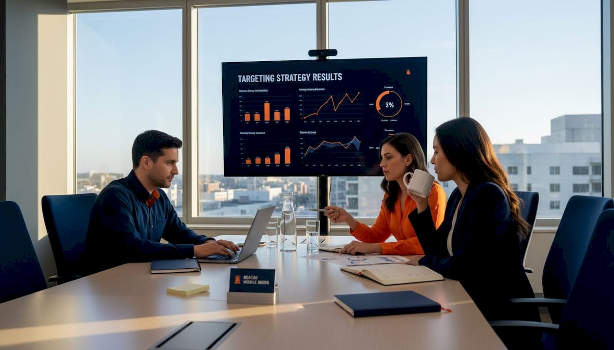 Team reviewing digital targeting strategy charts