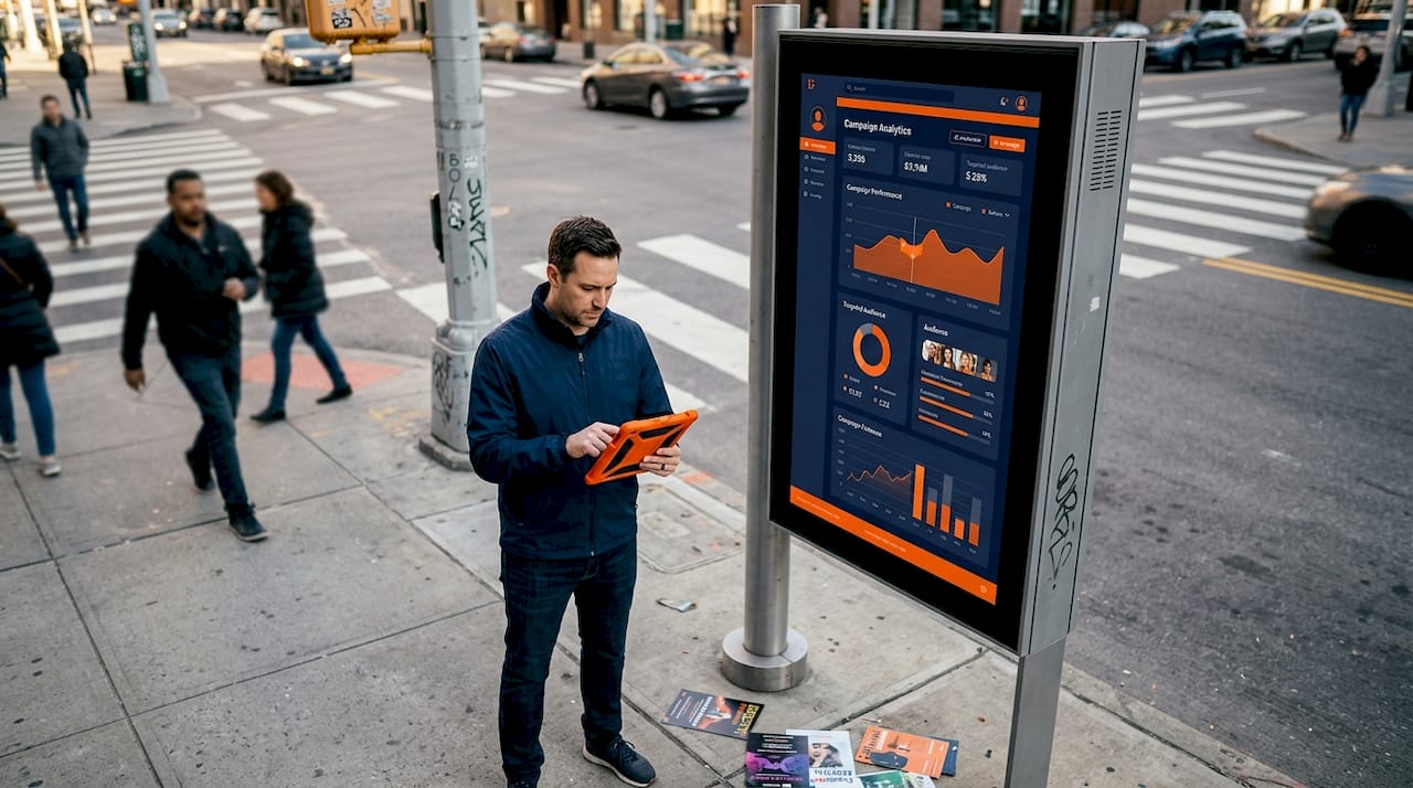 Digital billboard in city with marketing leader