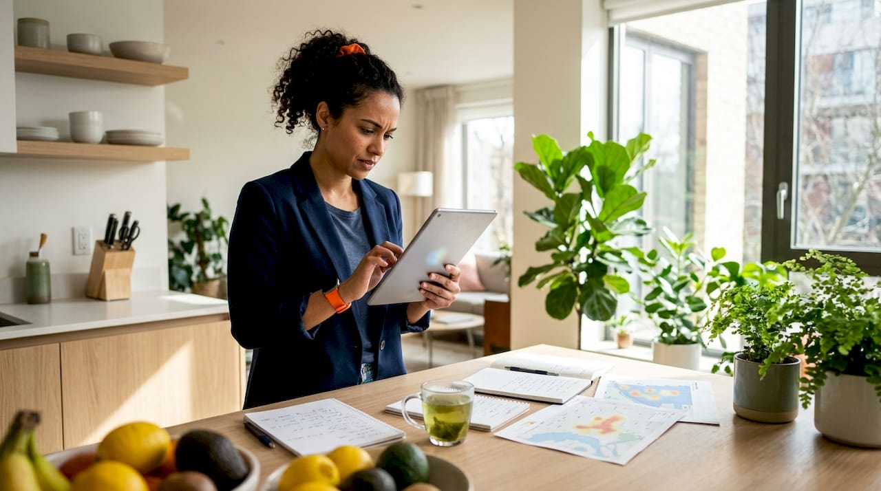 Marketing analyst reviewing smart data on smartphone