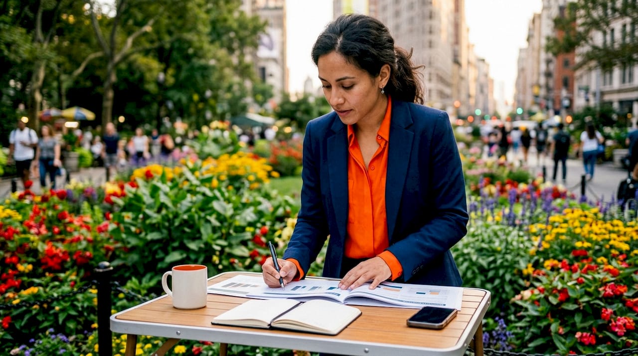 Marketing strategist reviewing dynamic targeting report