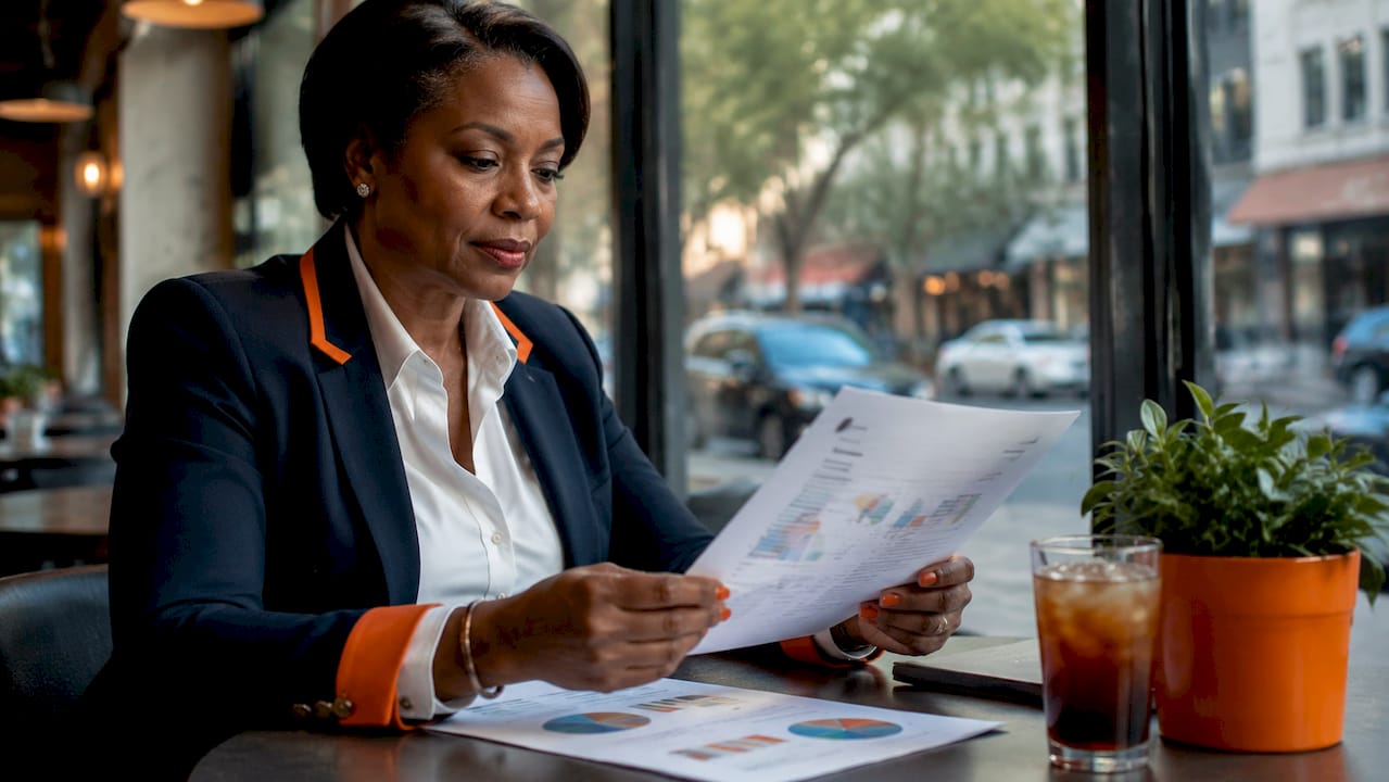 Businesswoman reviewing real-time data in office