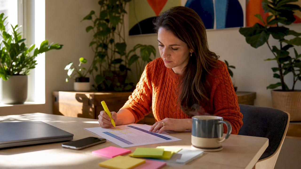 Marketing manager reviewing trade show checklist