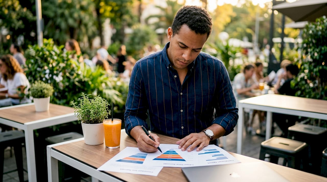 Marketing analyst reviewing funnel metric reports