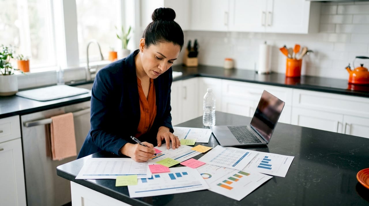 Marketer working on ad retargeting campaign laptop