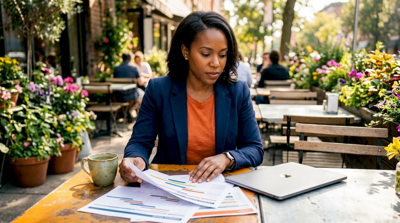 Woman planning event advertising campaign at table