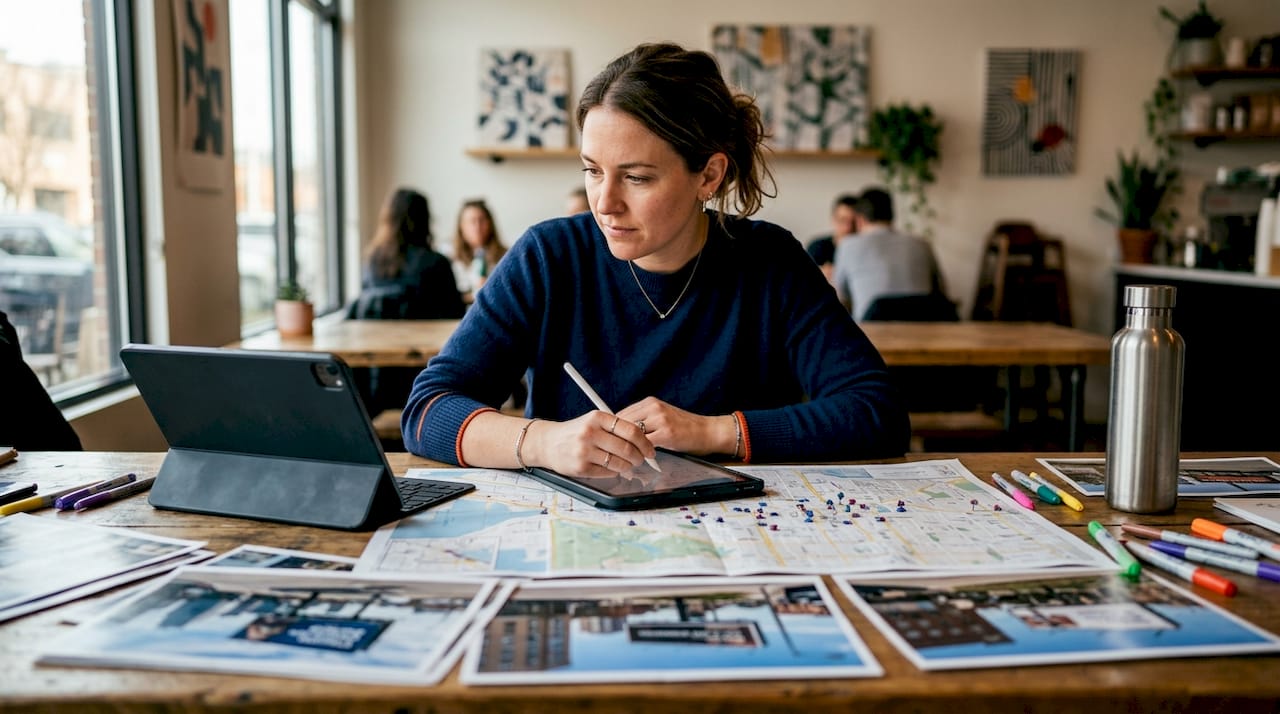 Marketing strategist planning OOH lead generation campaign