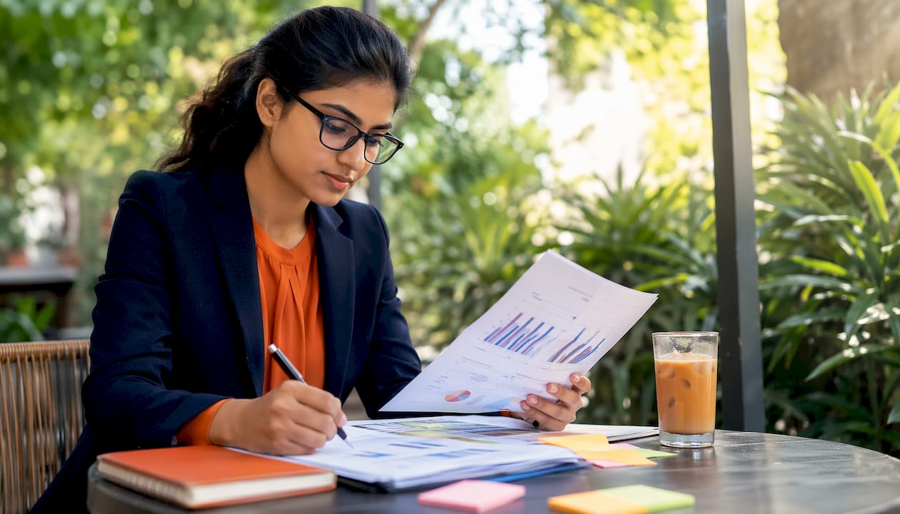 Marketing analyst reviewing outdoor ad campaign data