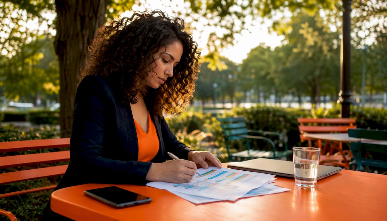 Marketing analyst reviewing advertising ROI spreadsheet