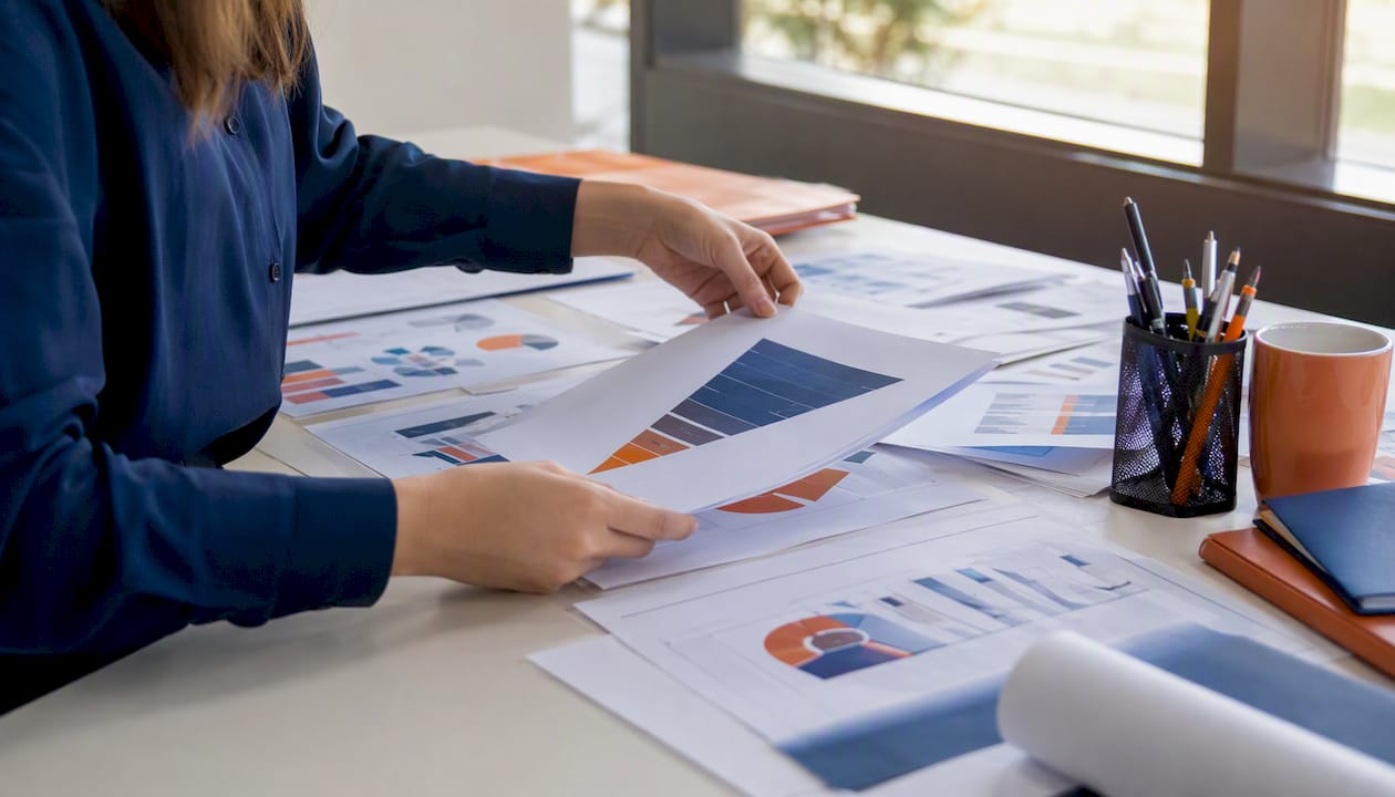 Analyst arranging campaign funnel charts