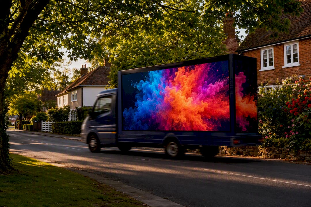 Mobile LED billboard truck driving on Suffolk street