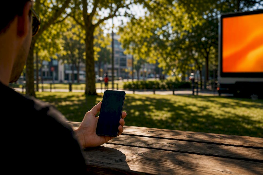 Hand holding phone over map to set geofence