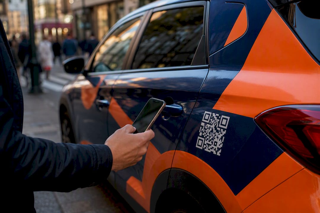 Hand scanning vehicle QR code with smartphone
