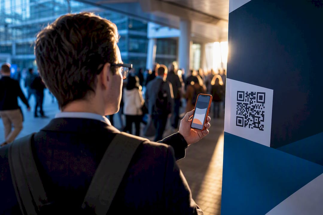 Attendee scanning QR code at event entrance