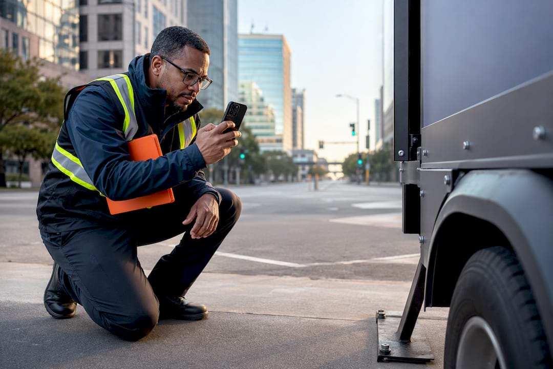 Inspector documenting mobile billboard compliance