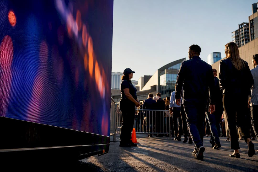 LED mobile billboard near event attendees