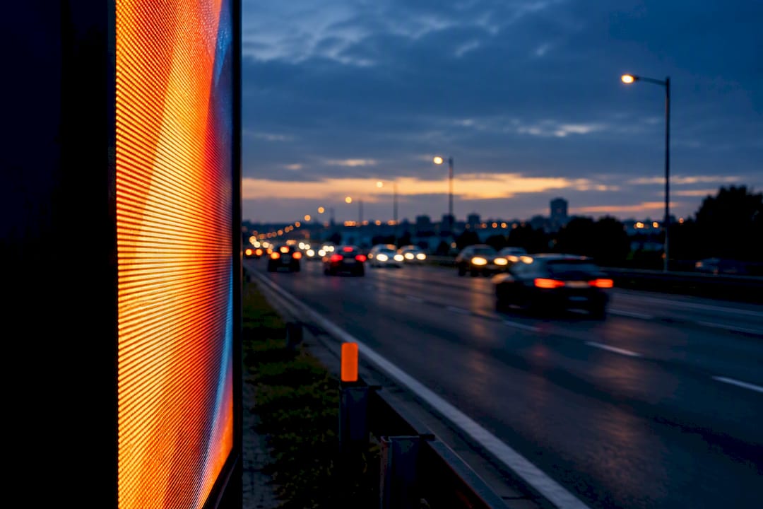 Partial LED panel beside commuter traffic