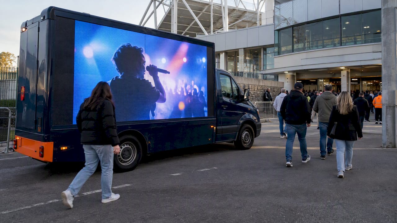 Mobile LED billboard near venue entrance