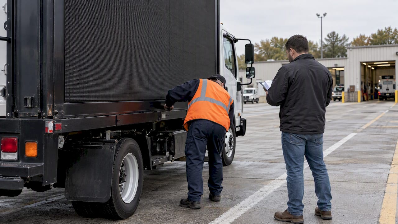 Inspector checks a mobile billboard truck