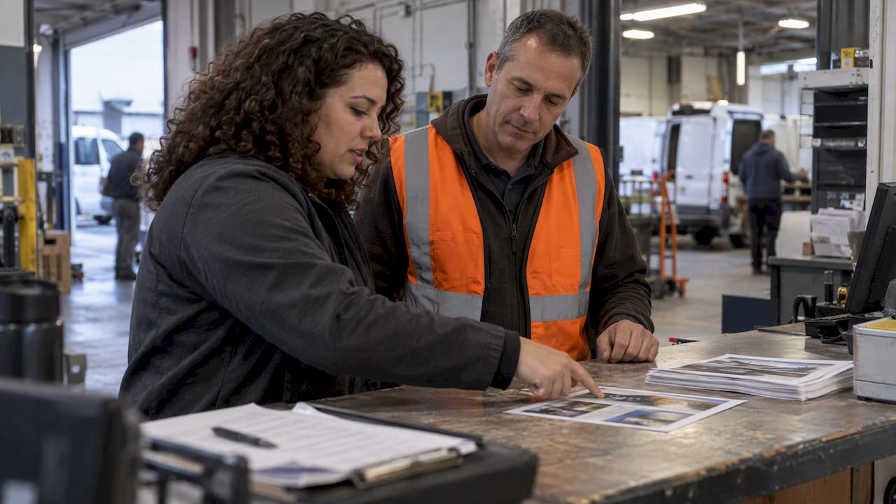Buyer and operator selecting campaign proof photos