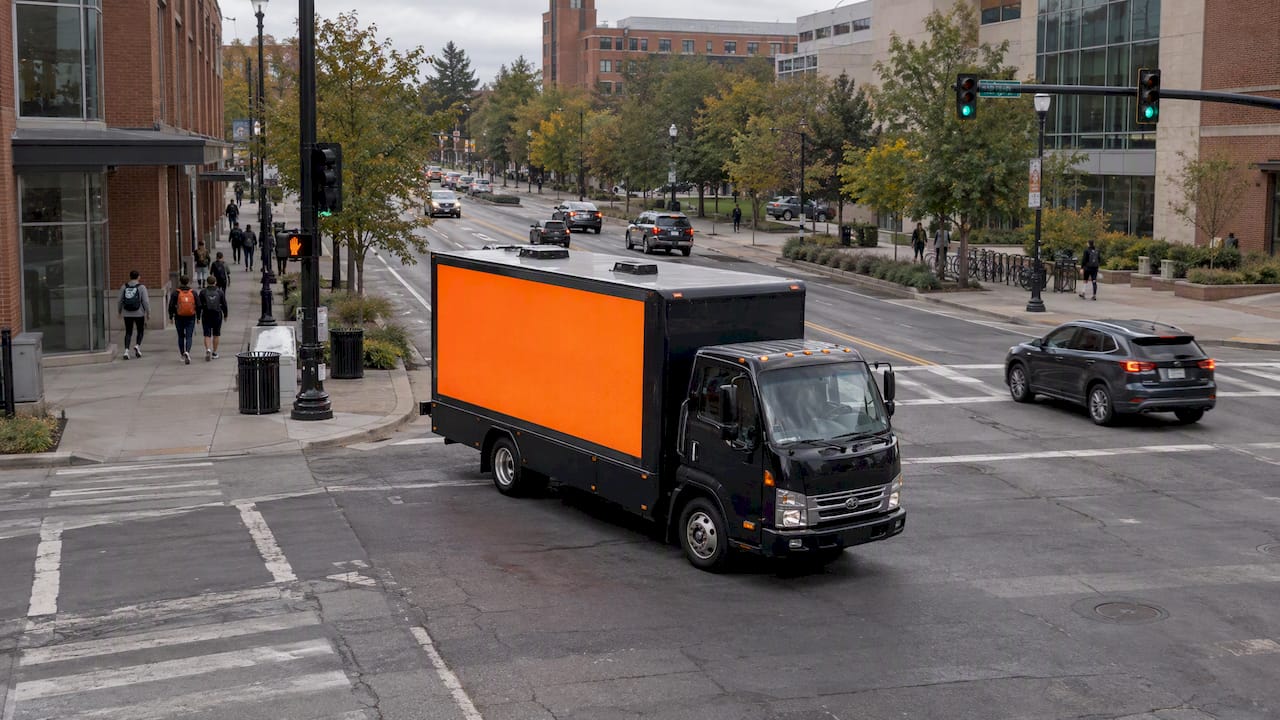 LED billboard truck traveling a city route