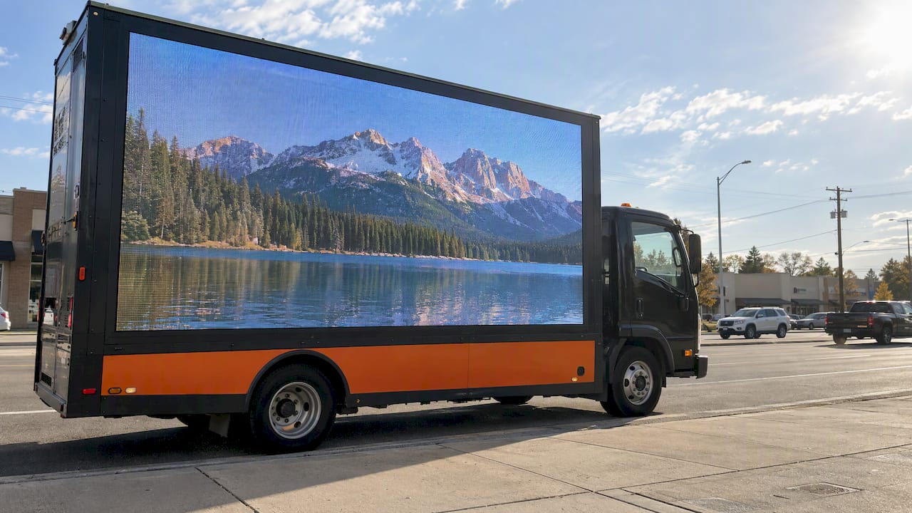 Mobile LED billboard screen in direct sunlight